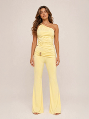 One Shoulder Buckle Detail Top & Wide Leg Trouser Co-ord