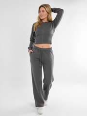 Cropped Zip Up Sweatshirt & Wide Leg Trouser Tracksuit