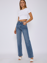 Diamante Studded Front Straight Leg Denim Jeans