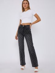 Diamante Studded Front Straight Leg Denim Jeans