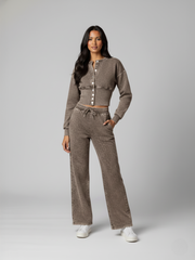 Loungewear-set met knoopsluiting in zure wassing