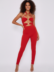 Lurex Open Back Halter Jumpsuit
