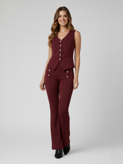Button Waistcoat Top & Wide Leg Trouser Set
