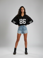 Fishnet Knitted V-Neck Jumper