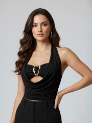Halter Cowl Neck Crop Top