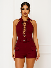 Lace Up Front Cargo Playsuit With Matching Belt
