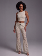 Sleeveless Lace Crop Top & Buckle Detail Trouser Co-ord