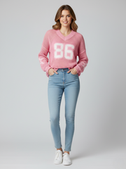 Fishnet Knitted V-Neck Jumper