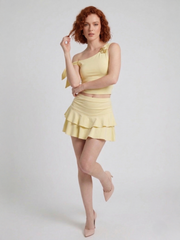 Flower Buckle Detail Top & Frill Detail Skorts Co-ord