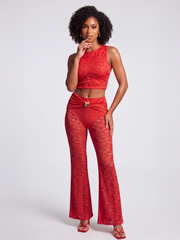 Sleeveless Lace Crop Top & Buckle Detail Trouser Co-ord