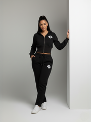 Cropped hoodie en joggingfleece, combi-set