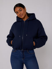 Bubble Hem Cropped Fleece Lined Jacket