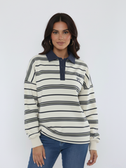 Soho NY Embroidered  Rugby Collar Sweatshirt