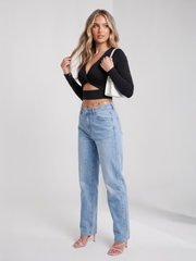 Lange mouwen draai knoop knoop uit sneed crop top