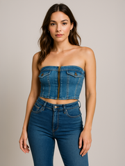 Corsett -Stil Bandeau Denim Crop Top (Kopie)
