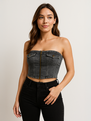 Corsett -Stil Bandeau Denim Crop Top (Kopie)