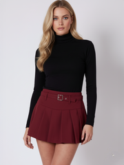 Pleated Mini Plain Tennis Skort With Belt