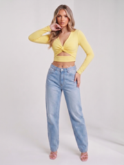 Lange mouwen draai knoop knoop uit sneed crop top