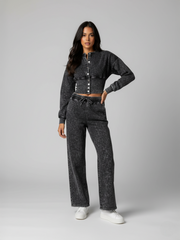 Loungewear-set met knoopsluiting in zure wassing