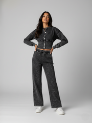 Loungewear-set met knoopsluiting in zure wassing