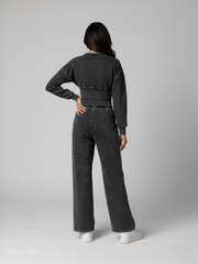 Loungewear-set met knoopsluiting in zure wassing