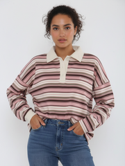 Rugby Collar Stripe Sweatshirt