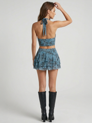 Animal Print Tie Back Top & Frill Skorts Co-Ord