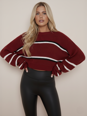 Colour Block Oversized Cropped Knitted Jumper