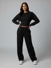 Oversized kruisbeeld geborduurde fleece met capuchon, combi-set (kopie)