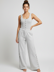 Button Detail Ribbed Bodysuit & Fleece Jogger Set