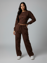 Oversized kruisbeeld geborduurde fleece met capuchon, combi-set (kopie)