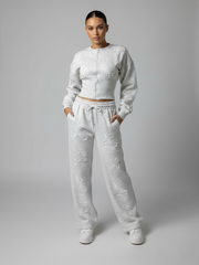 Oversized kruisbeeld geborduurde fleece met capuchon, combi-set (kopie)