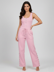 Button Detail Ribbed Bodysuit & Fleece Jogger Set