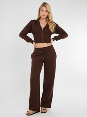 Bijgesneden rits omhoog Hood Sweatshirt & Wide Leg Trouser Tracksuit