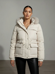 Padded Puffer Jacket With Faux Fur Hood Trim