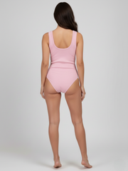 Button Detail Ribbed Bodysuit & Fleece Jogger Set