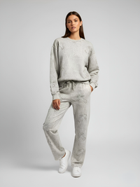 Acid Wash Oversized Crucifix Embroidered Fleece Co-ord - Grey
