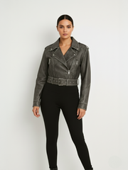 Washed PU Biker Jacket