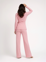 Ribbed Wrap Around Top and Wide Leg Trouser Co-ord