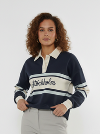 Stockholm Embroidered  Rugby Collar Sweatshirt - Navy