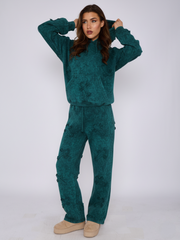 Acid Wash Oversized Crucifix Embroidered Hooded Fleece Co-ord