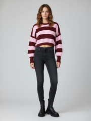 New Colour Block Oversized Cropped Knitted Jumper