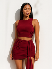Slinky Ruched Crop Top & Sash Rock Co-ordte
