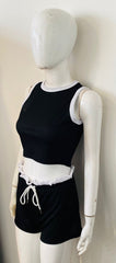 Contrast Trim Ribbed Crop Top & Shorts Co-Ord Set