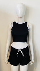 Contrast Trim Ribbed Crop Top & Shorts Co-Ord Set