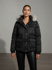 Padded Puffer Jacket With Faux Fur Hood Trim