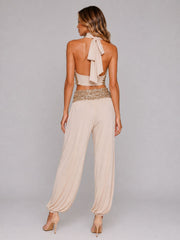 Gold Sequin Halter Top & Wide-Leg Trouser Co-Ord Set
