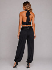 Gold Sequin Halter Top & Wide-Leg Trouser Co-Ord Set