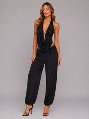 Champagne Sequin Halter Top & Trouser Co-Ord Set
