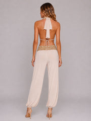 Champagne Sequin Halter Top & Trouser Co-Ord Set